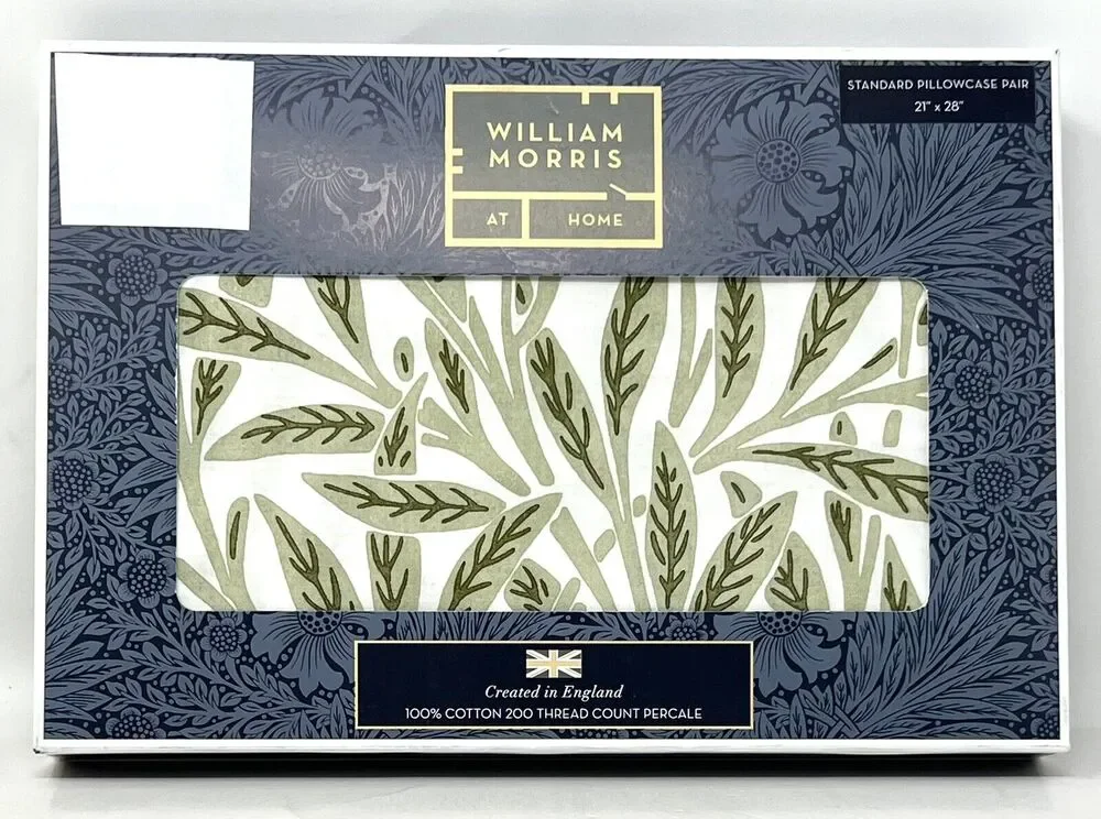 WILLIAM MORRIS Original Willow Artichoke Green STANDARD Pillowcases Percale